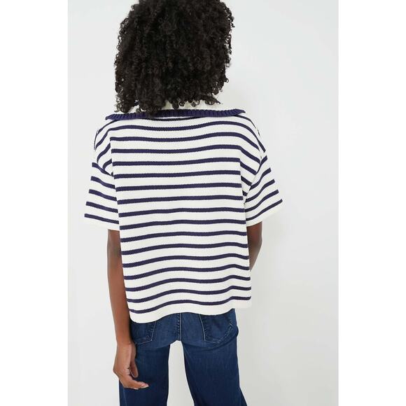 TUCKERNUCK Ivory and Navy Stripe Claire Sweater Size XL NWT - Picture 2 of 6